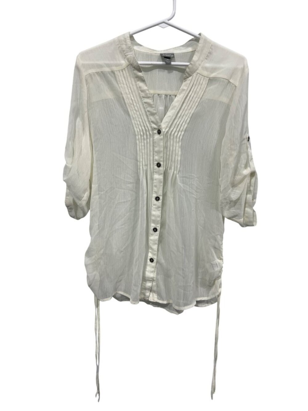 Vanity Shirt Medium Sheer Pintuck Button Front VNeck Career Business Casual